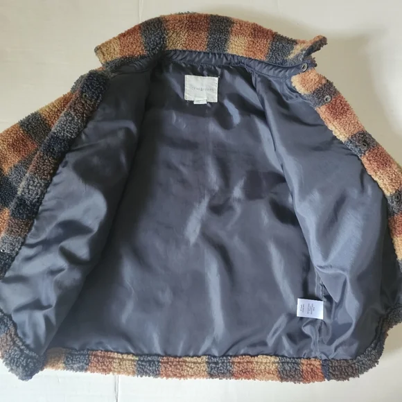 Scene & Heard Childs Jacket Size 4-5 Brown Navy Plaid Snap Front Teddy Fabric - Picture 7 of 11